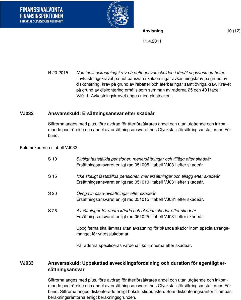 VJ032 Ansvarsskuld: Ersättningsansvar efter skadeår Siffrorna anges med plus, före avdrag för återförsäkrares andel och utan utgående och inkommande poolrörelse och andel av ersättningsansvaret hos