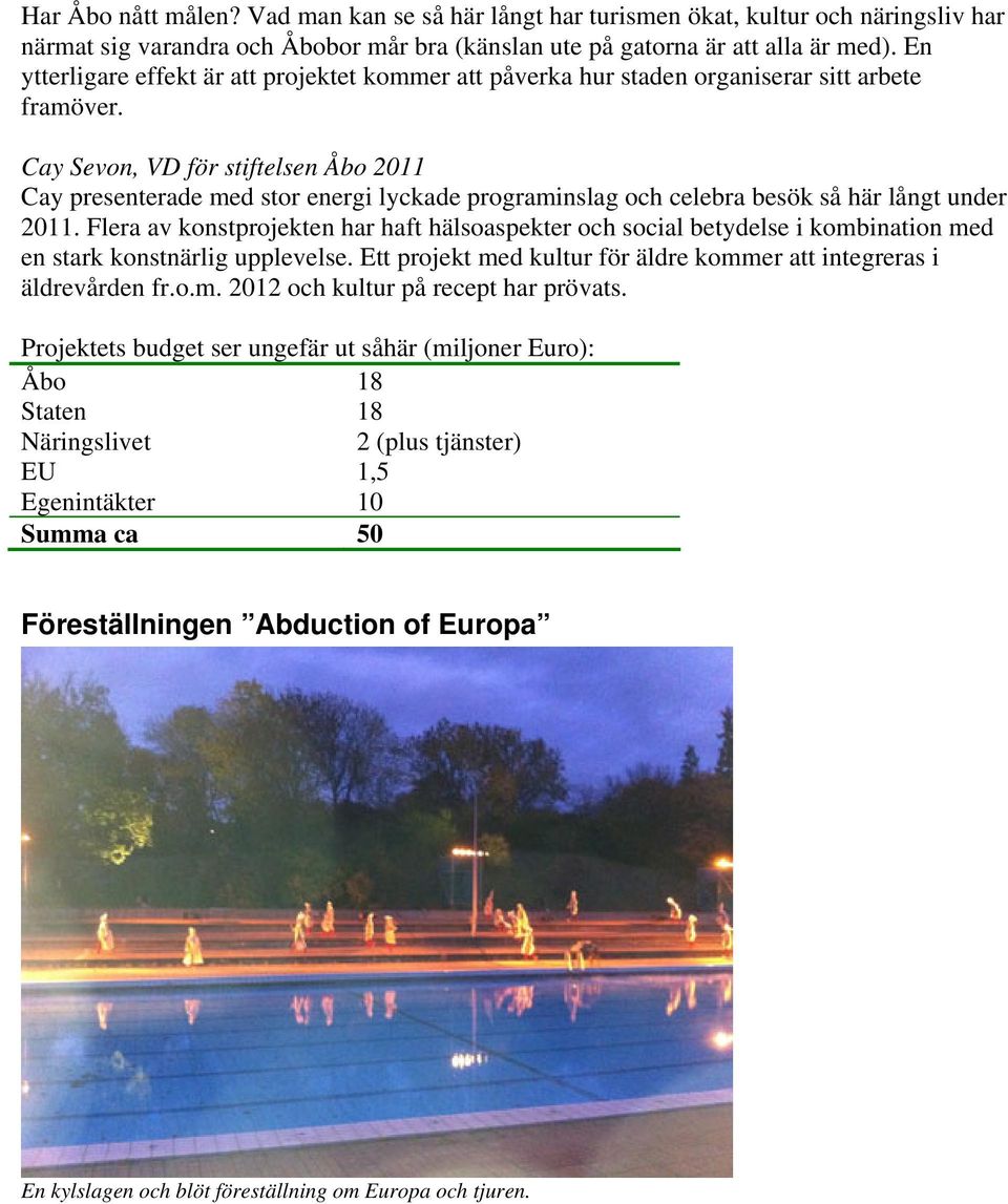 Cay Sevon, VD för stiftelsen Åbo 2011 Cay presenterade med stor energi lyckade programinslag och celebra besök så här långt under 2011.