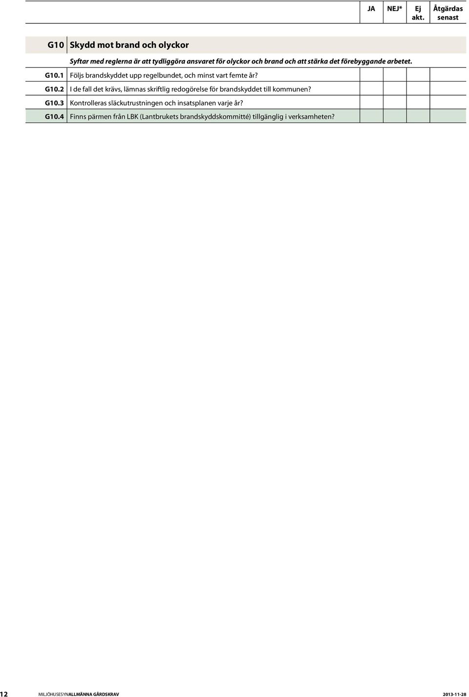 stärka det förebyggande arbetet. G10.1 G10.2 G10.3 G10.4 Följs brandskyddet upp regelbundet, och minst vart femte år?