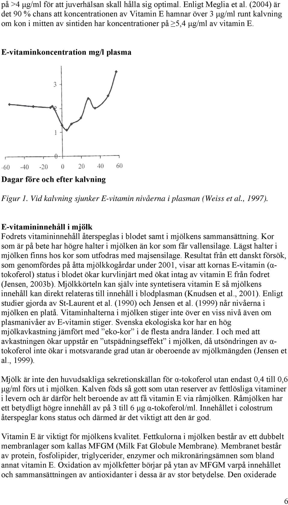 E-vitaminkoncentration mg/l plasma Dagar före och efter kalvning Figur 1. Vid kalvning sjunker E-vitamin nivåerna i plasman (Weiss et al., 1997).