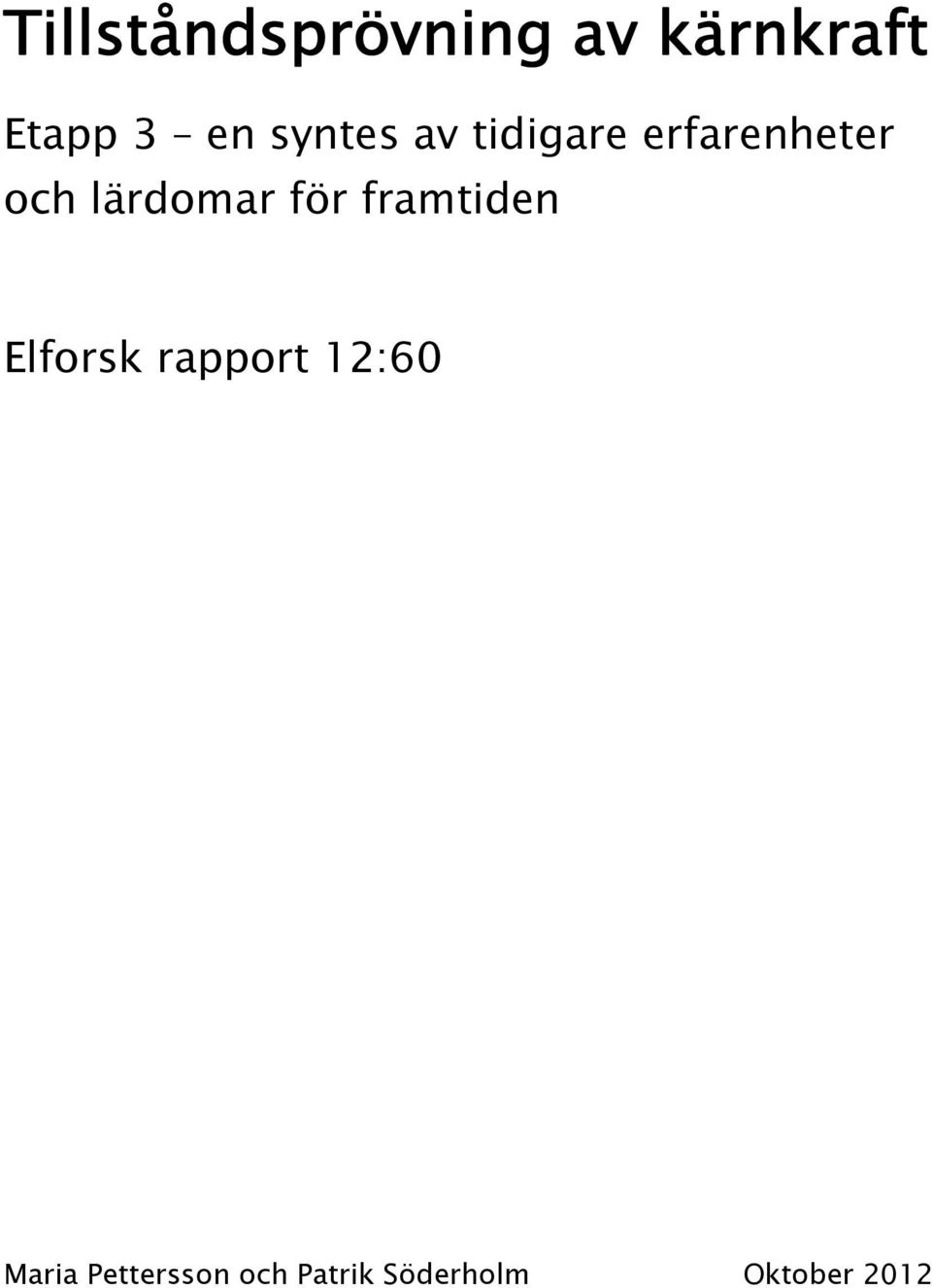 lärdomar för framtiden Elforsk rapport
