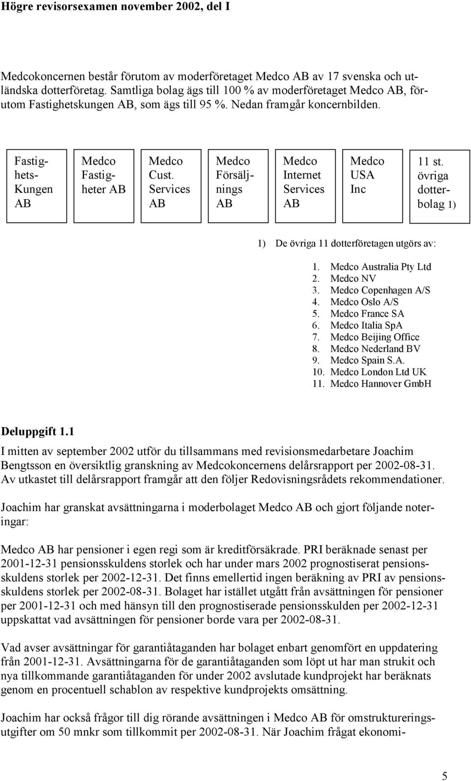 Services AB Medco Försäljnings AB Medco Internet Services AB Medco USA Inc 11 st. övriga dotterbolag 1) 1) De övriga 11 dotterföretagen utgörs av: 1. Medco Australia Pty Ltd 2. Medco NV 3.