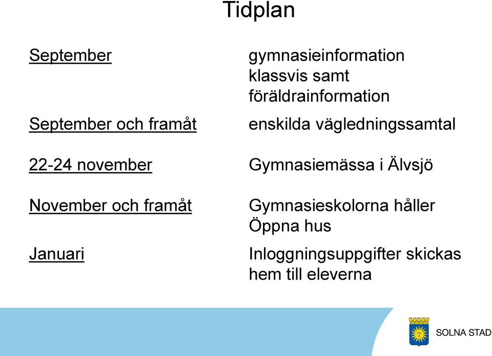 november Gymnasiemässa i Älvsjö November och framåt Januari