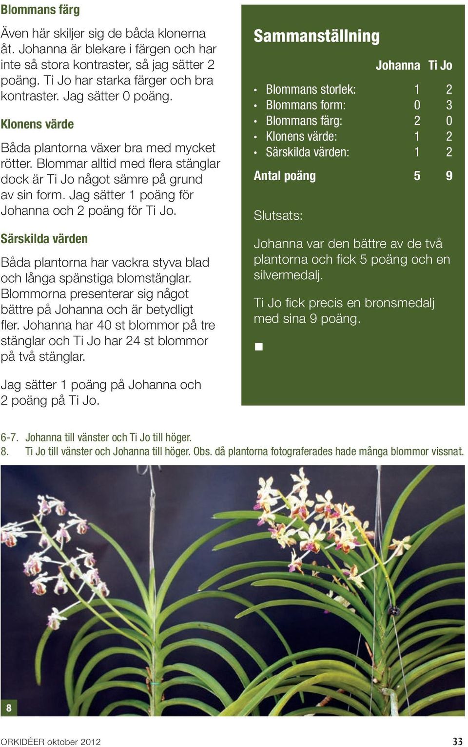 Jag sätter 1 poäng för Johanna och 2 poäng för Ti Jo. Särskilda värden Båda plantorna har vackra styva blad och långa spänstiga blomstänglar.