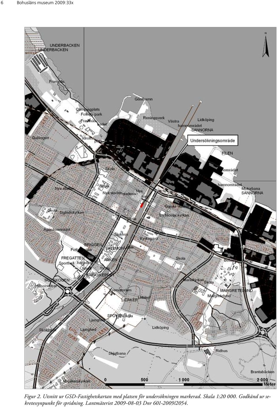 undersökningen markerad. Skala 1:20 000.