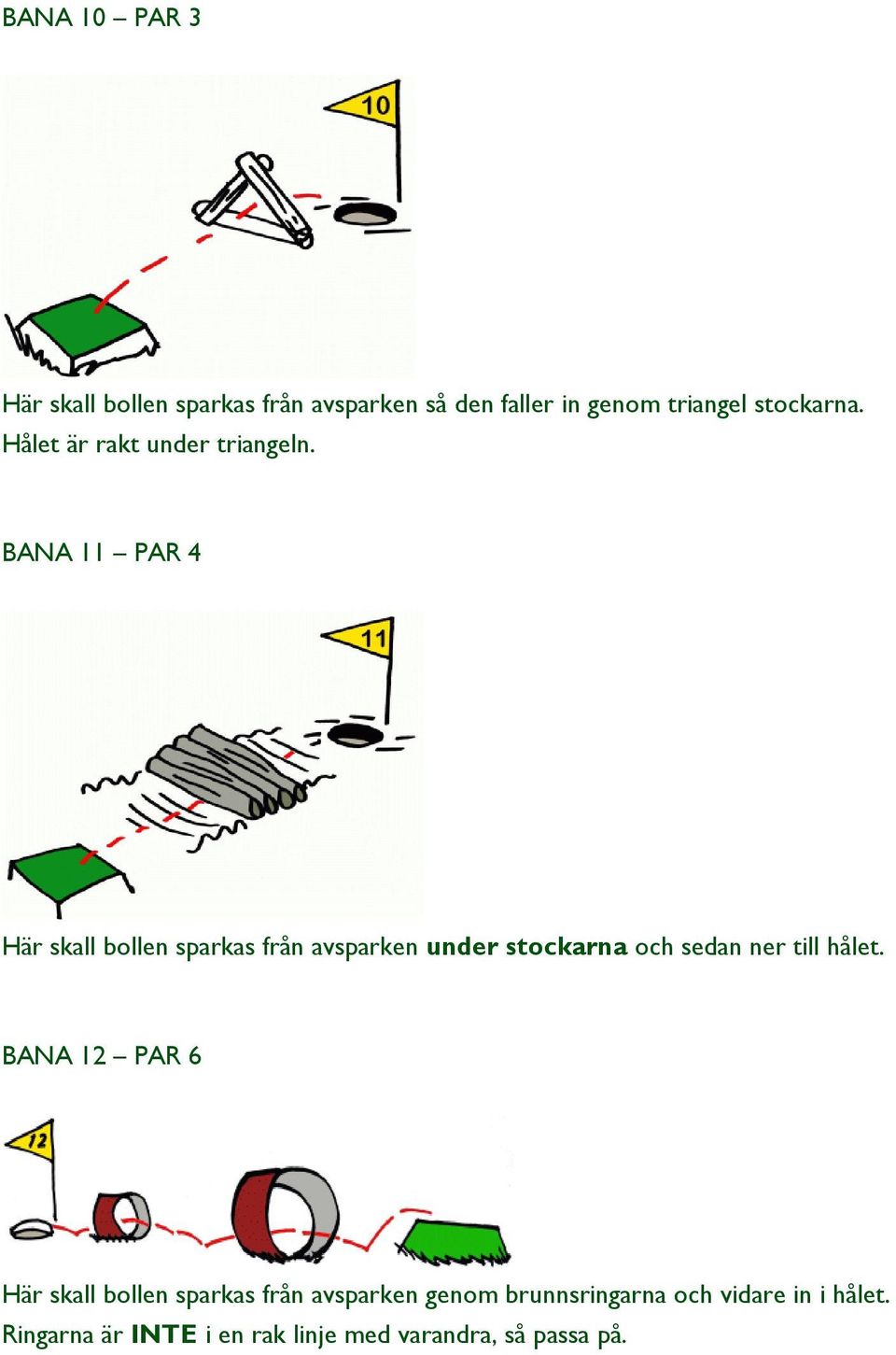 BANA 11 PAR 4 Här skall bollen sparkas från avsparken under stockarna och sedan ner till hålet.