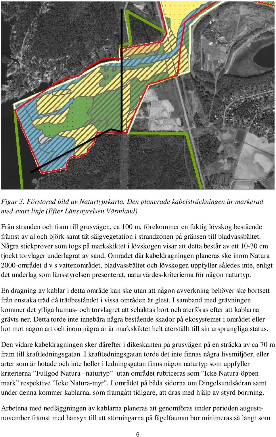 Några stickprover som togs på markskiktet i lövskogen visar att detta består av ett 10-30 cm tjockt torvlager underlagrat av sand.