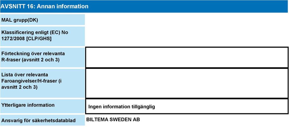 och 3) Lista över relevanta Faroangivelser/H-fraser (i avsnitt 2 och 3)