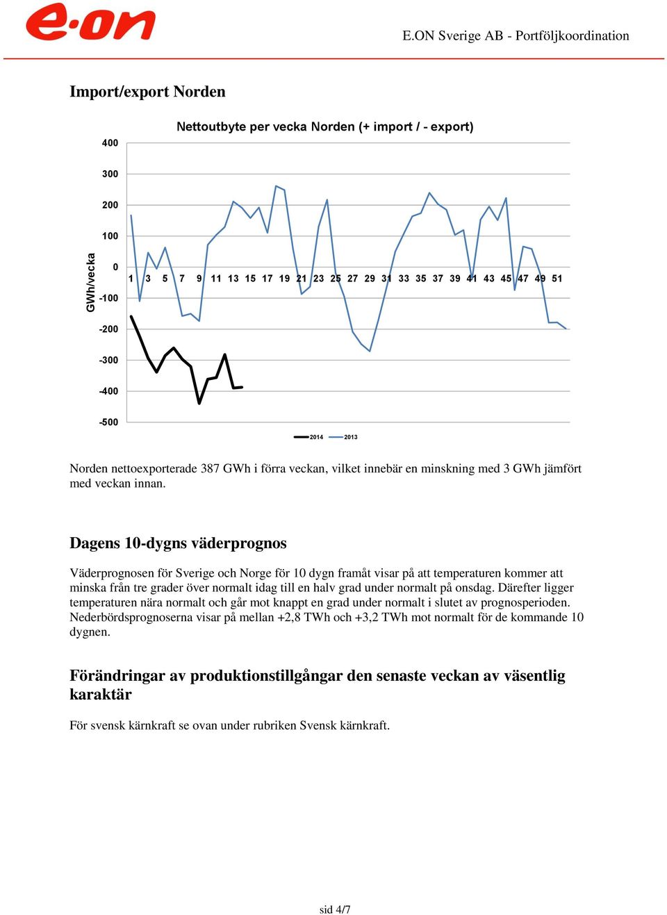 Dagens 1-dygns väderprognos Väderprognosen för Sverige och Norge för 1 dygn framåt visar på att temperaturen kommer att minska från tre grader över normalt idag till en halv grad under normalt på
