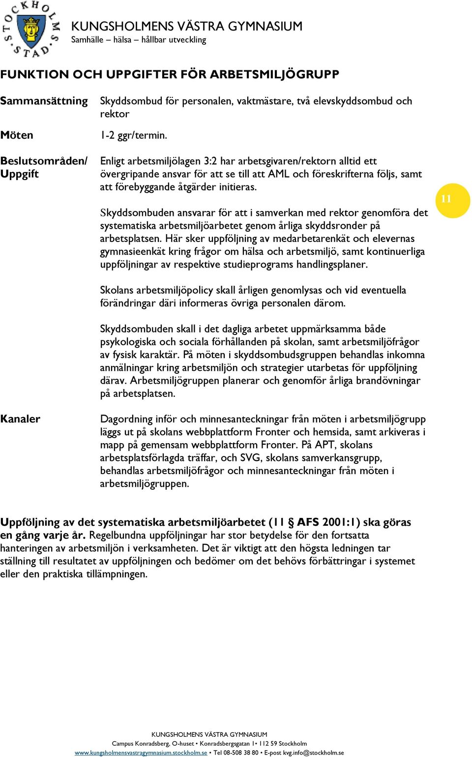 Skyddsombuden ansvarar för att i samverkan med rektor genomföra det systematiska arbetsmiljöarbetet genom årliga skyddsronder på arbetsplatsen.