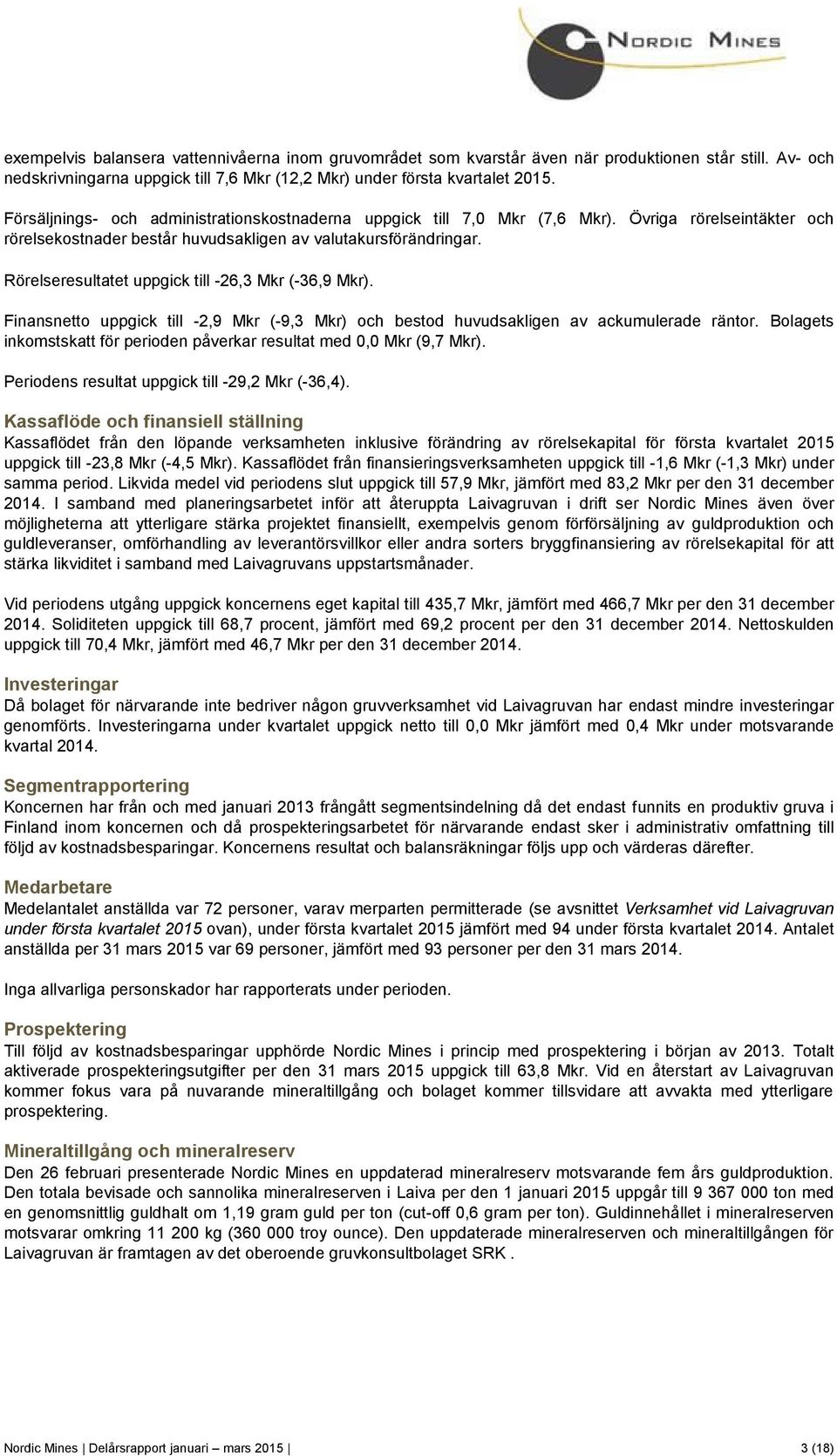 Rörelseresultatet uppgick till -26,3 Mkr (-36,9 Mkr). Finansnetto uppgick till -2,9 Mkr ( -9,3 Mkr) och bestod huvudsakligen av ackumulerade räntor.