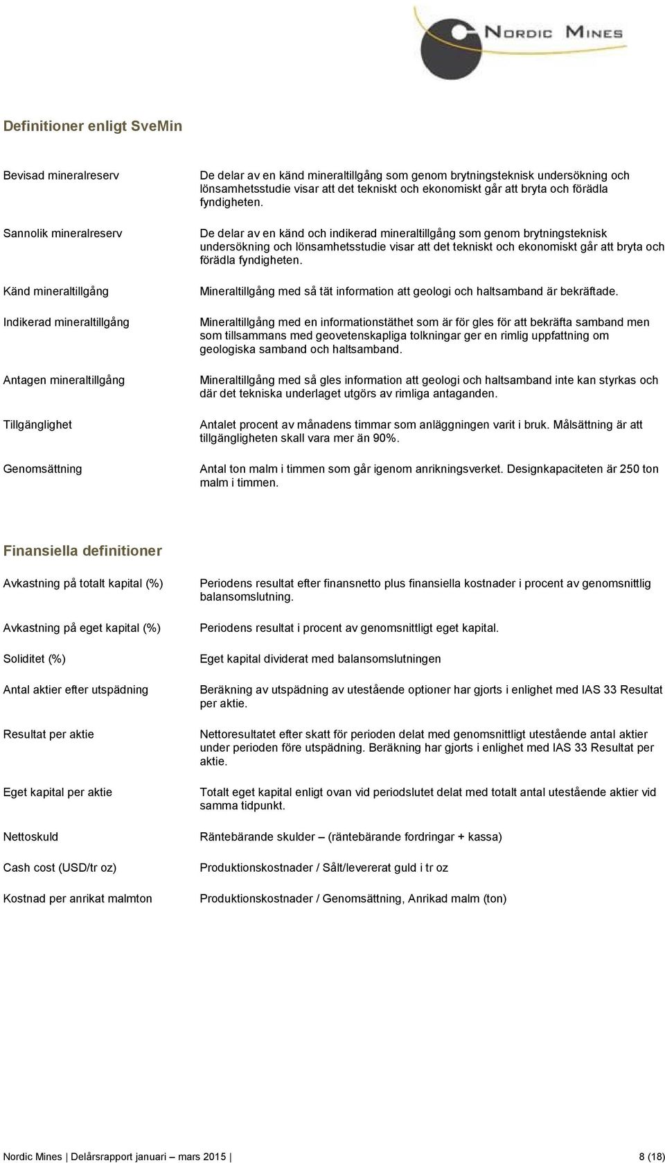 De delar av en känd och indikerad  Mineraltillgång med så tät information att geologi och haltsamband är bekräftade.