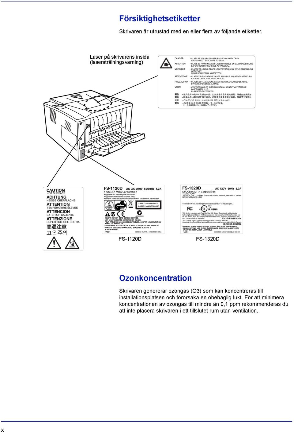 ozongas (O3) som kan koncentreras till installationsplatsen och förorsaka en obehaglig lukt.