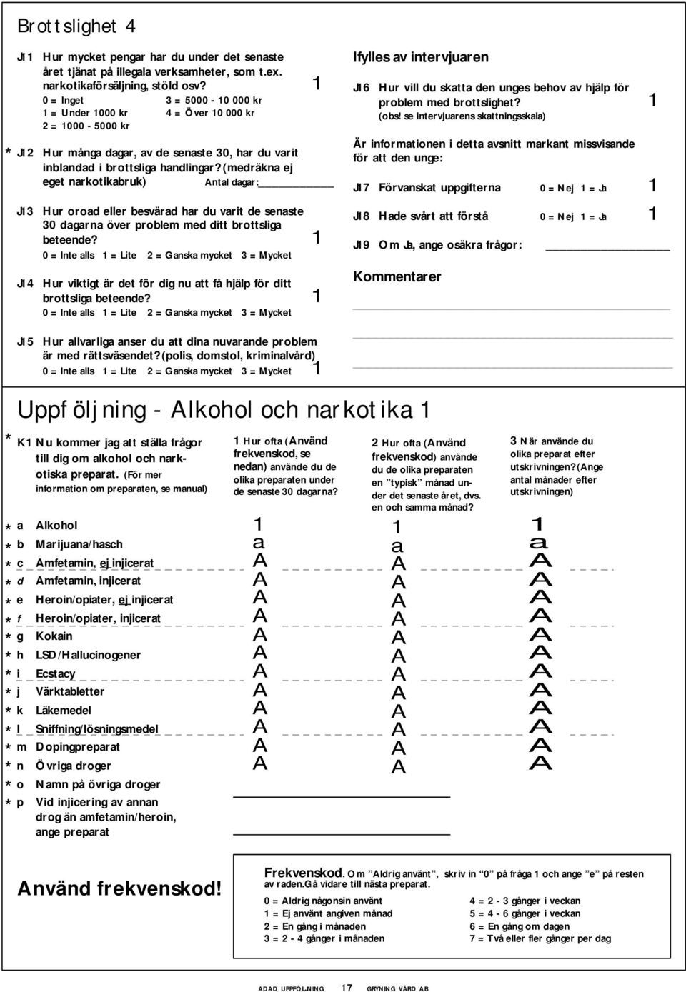 (medräkna ej eget narkotikabruk) ntal dagar: J3 Hur oroad eller besvärad har du varit de senaste 30 dagarna över problem med ditt brottsliga beteende?