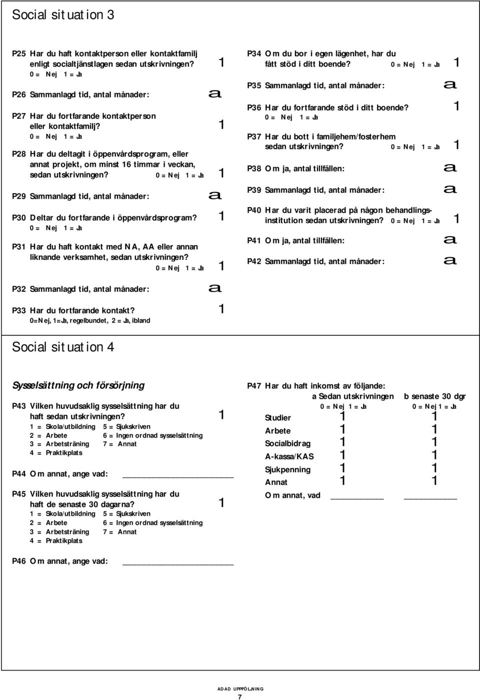 0 = Nej = Ja P28 Har du deltagit i öppenvårdsprogram, eller annat projekt, om minst 6 timmar i veckan, sedan utskrivningen?