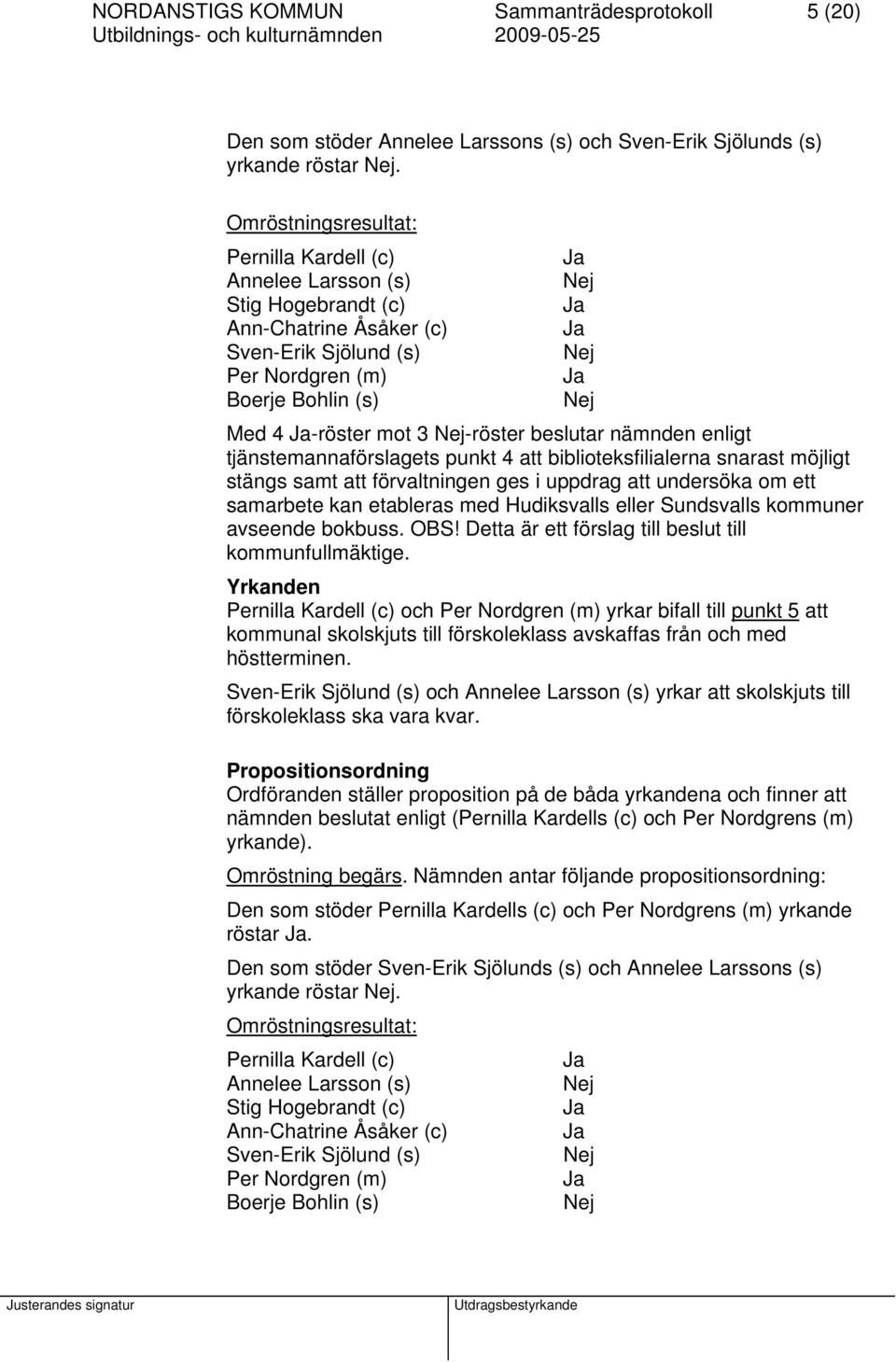 nämnden enligt tjänstemannaförslagets punkt 4 att biblioteksfilialerna snarast möjligt stängs samt att förvaltningen ges i uppdrag att undersöka om ett samarbete kan etableras med Hudiksvalls eller