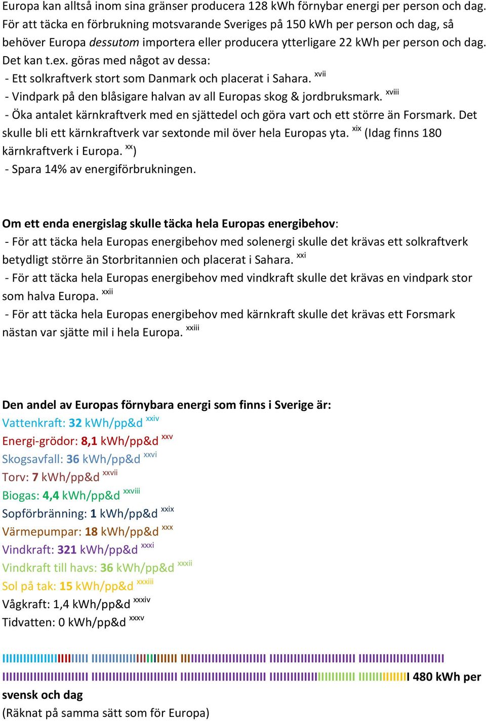 göras med något av dessa: - Ett solkraftverk stort som Danmark och placerat i Sahara. xvii - Vindpark på den blåsigare halvan av all Europas skog & jordbruksmark.