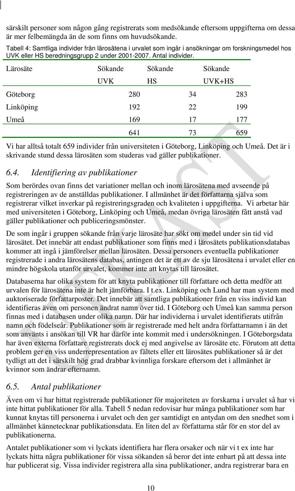 Lärosäte Sökande Sökande Sökande UVK HS UVK+HS Göteborg 280 34 283 Linköping 192 22 199 Umeå 169 17 177 641 73 659 Vi har alltså totalt 659 individer från universiteten i Göteborg, Linköping och Umeå.