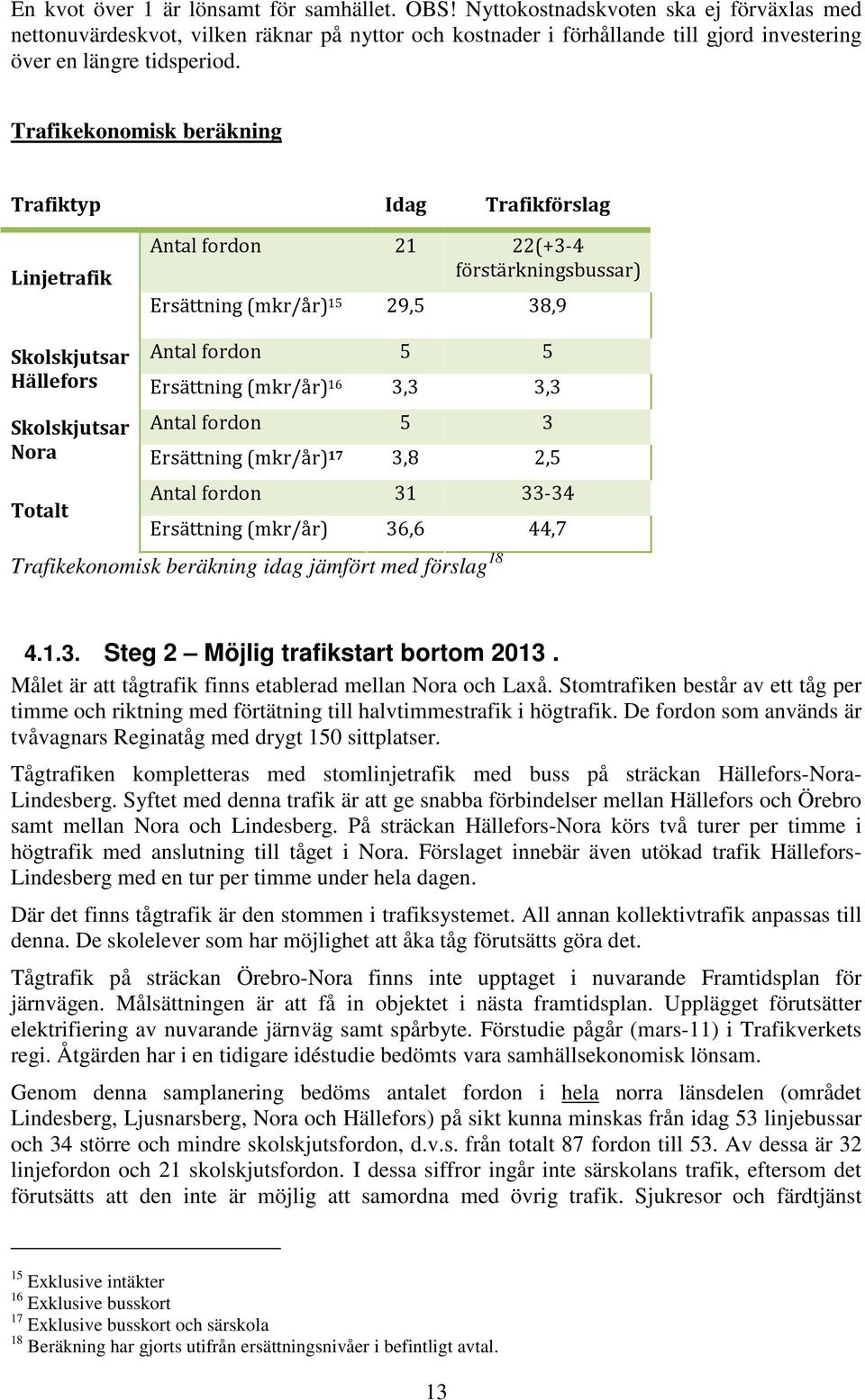 Trafikekonomisk beräkning Trafiktyp Idag Trafikförslag Linjetrafik Antal fordon 21 22(+3-4 förstärkningsbussar) Ersättning (mkr/år) 15 29,5 38,9 Skolskjutsar Antal fordon 5 5 Hällefors Ersättning