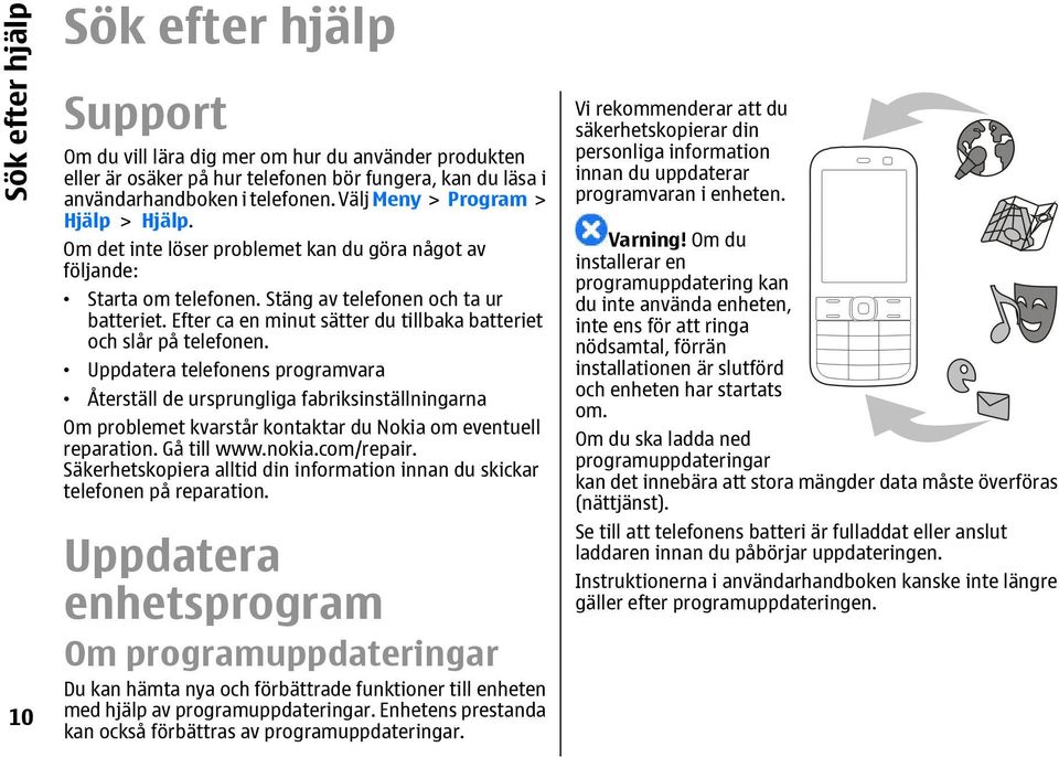 Efter ca en minut sätter du tillbaka batteriet och slår på telefonen.