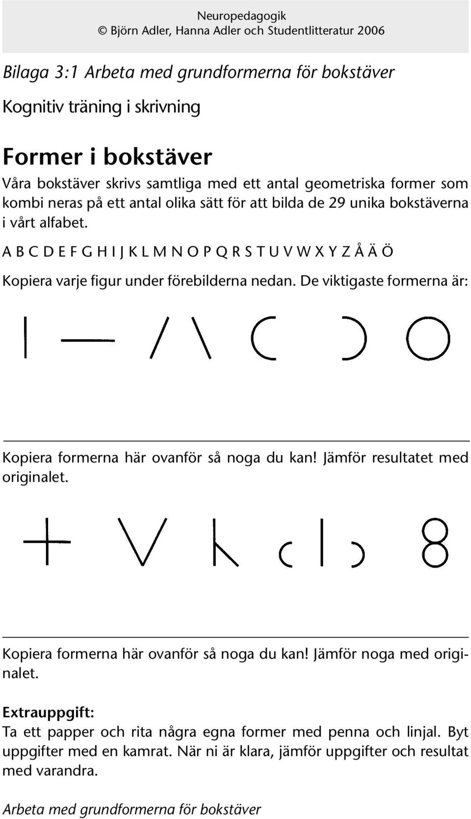 De viktigaste formerna är: Kopiera formerna här ovanför så noga du kan! Jämför resultatet med originalet. Kopiera formerna här ovanför så noga du kan! Jämför noga med originalet.