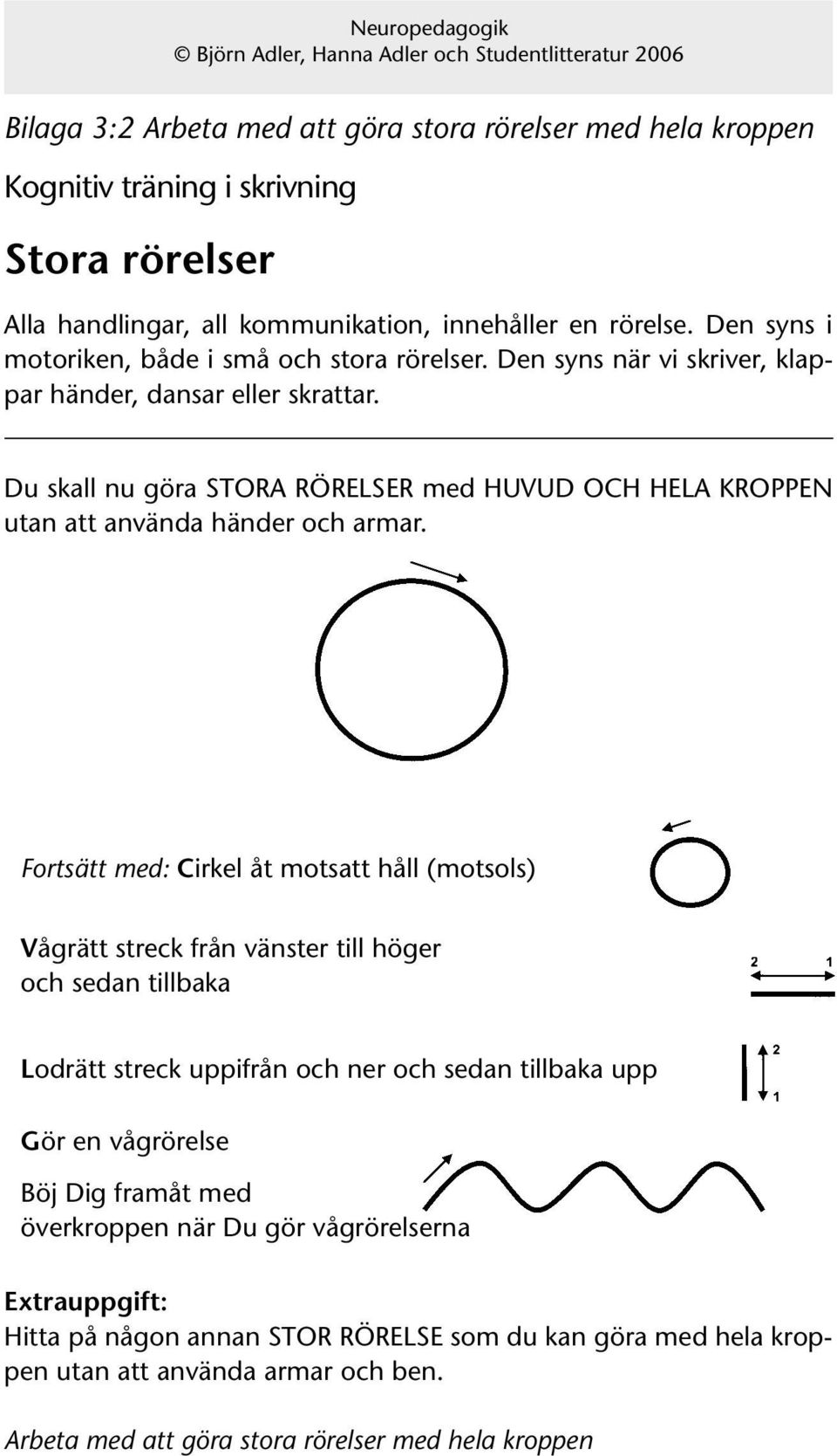 Du skall nu göra STORA RÖRELSER med HUVUD OCH HELA KROPPEN utan att använda händer och armar.