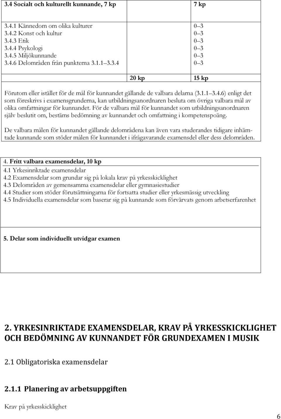 För de valbara mål för kunnandet som utbildningsanordnaren själv beslutit om, bestäms bedömning av kunnandet och omfattning i kompetenspoäng.