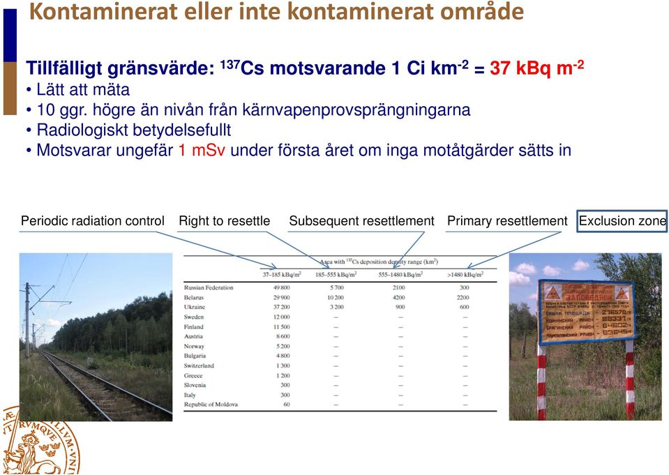 högre än nivån från kärnvapenprovsprängningarna Radiologiskt betydelsefullt Motsvarar ungefär 1