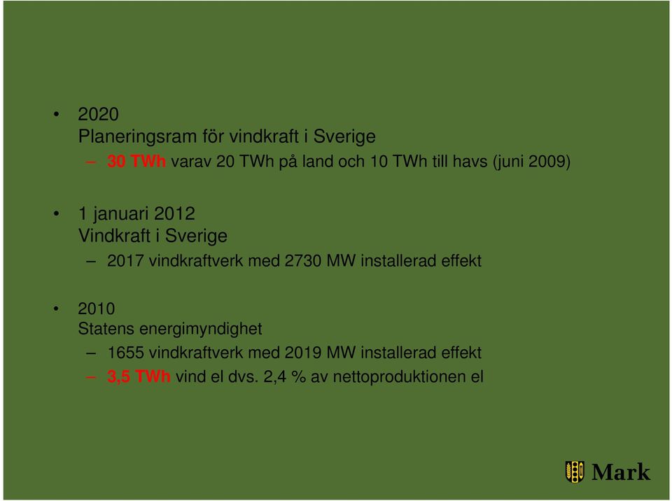 Sverige 2017 vindkraftverk med 2730 MW installerad effekt 2010 Statens energimyndighet