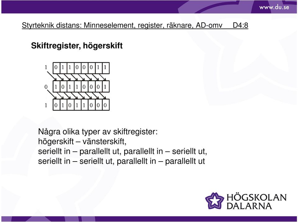 skiftregister: högerskift vänsterskift, seriellt in parallellt