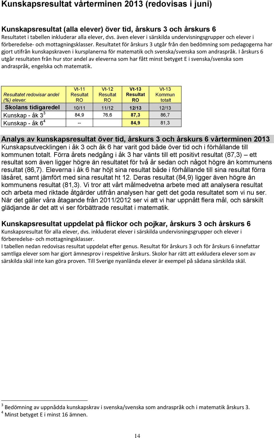 et för årskurs 3 utgår från den bedömning som pedagogerna har gjort utifrån kunskapskraven i kursplanerna för matematik och svenska/svenska som andraspråk.