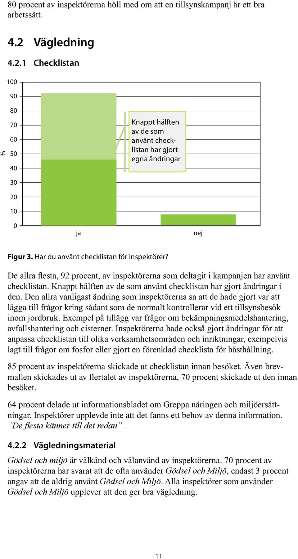 De allra flesta, 92 procent, av inspektörerna som deltagit i kampanjen har använt checklistan. Knappt hälften av de som använt checklistan har gjort ändringar i den.