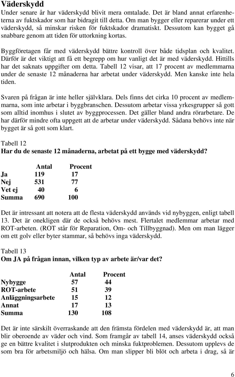 Byggföretagen får med väderskydd bättre kontroll över både tidsplan och kvalitet. Därför är det viktigt att få ett begrepp om hur vanligt det är med väderskydd.