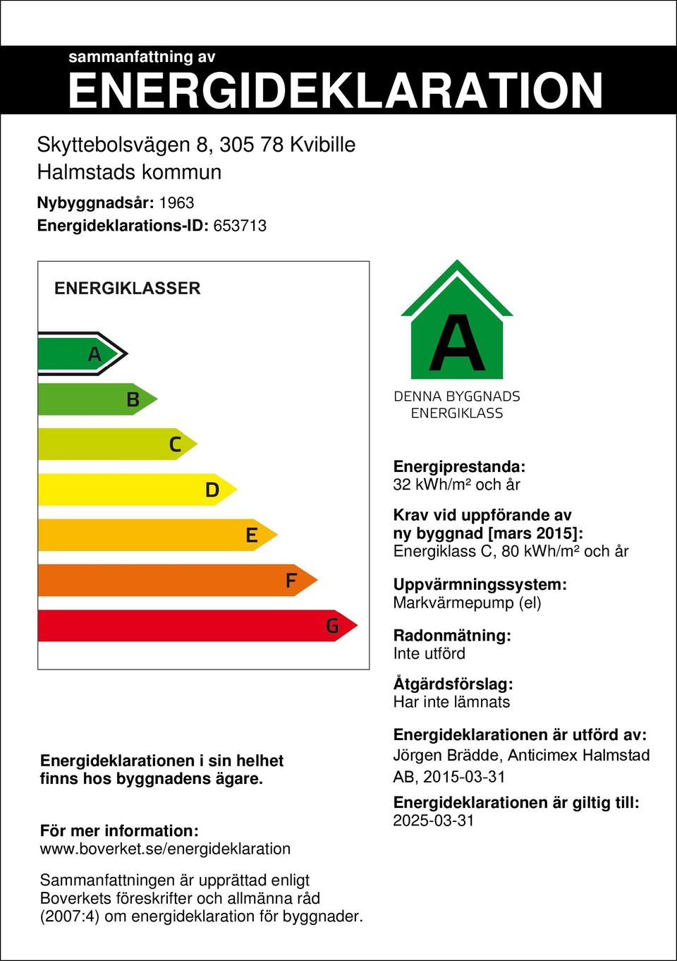 Energideklarationen i sin helhet finns hos byggnadens ägare. För mer information: www.boverket.