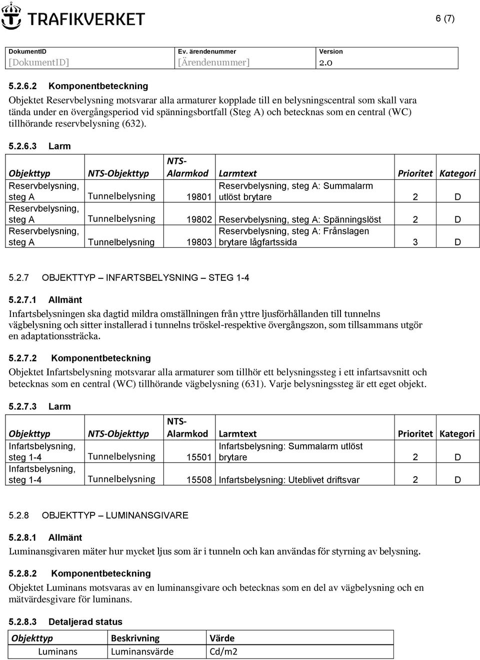 OBJEKTTYP INFARTSBELYSNING STEG 1-4 5.2.7.