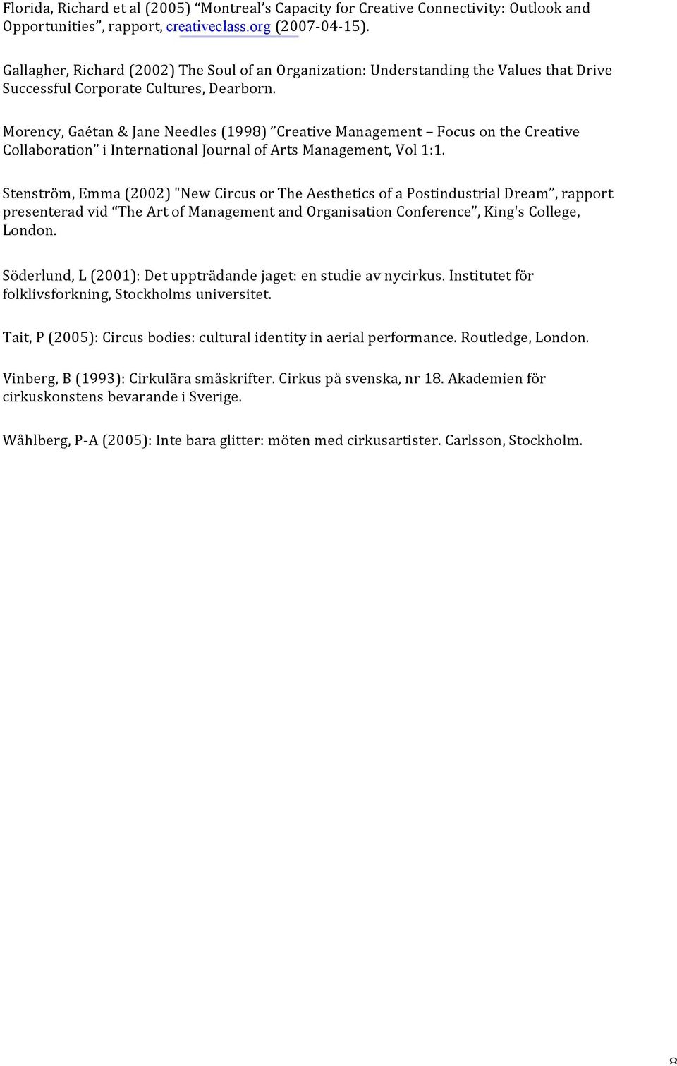 Morency, Gaétan & Jane Needles (1998) Creative Management Focus on the Creative Collaboration i International Journal of Arts Management, Vol 1:1.