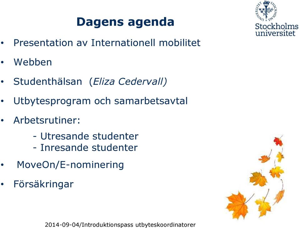 och samarbetsavtal Arbetsrutiner: - Utresande