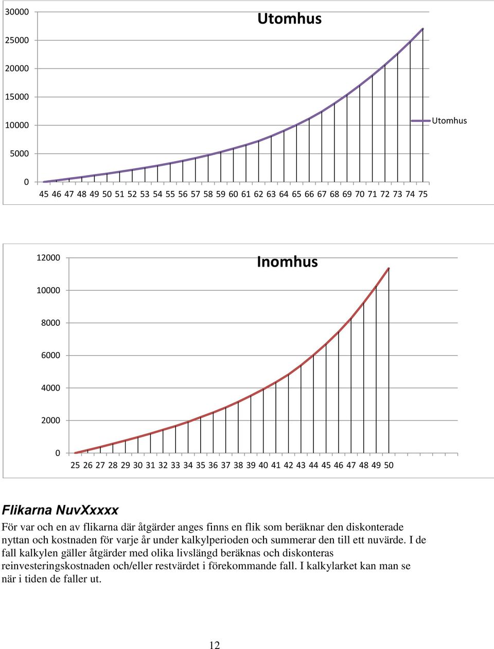 finns en flik som beräknar den diskonterade nyttan och kostnaden för varje år under kalkylperioden och summerar den till ett nuvärde.