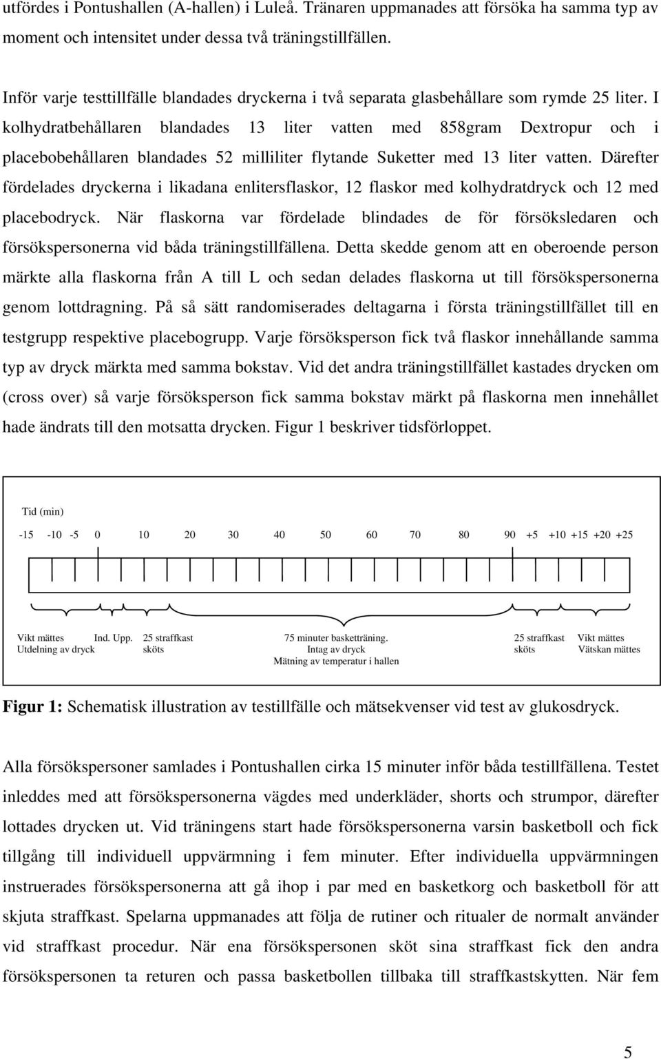 I kolhydratbehållaren blandades 13 liter vatten med 858gram Dextropur och i placebobehållaren blandades 52 milliliter flytande Suketter med 13 liter vatten.