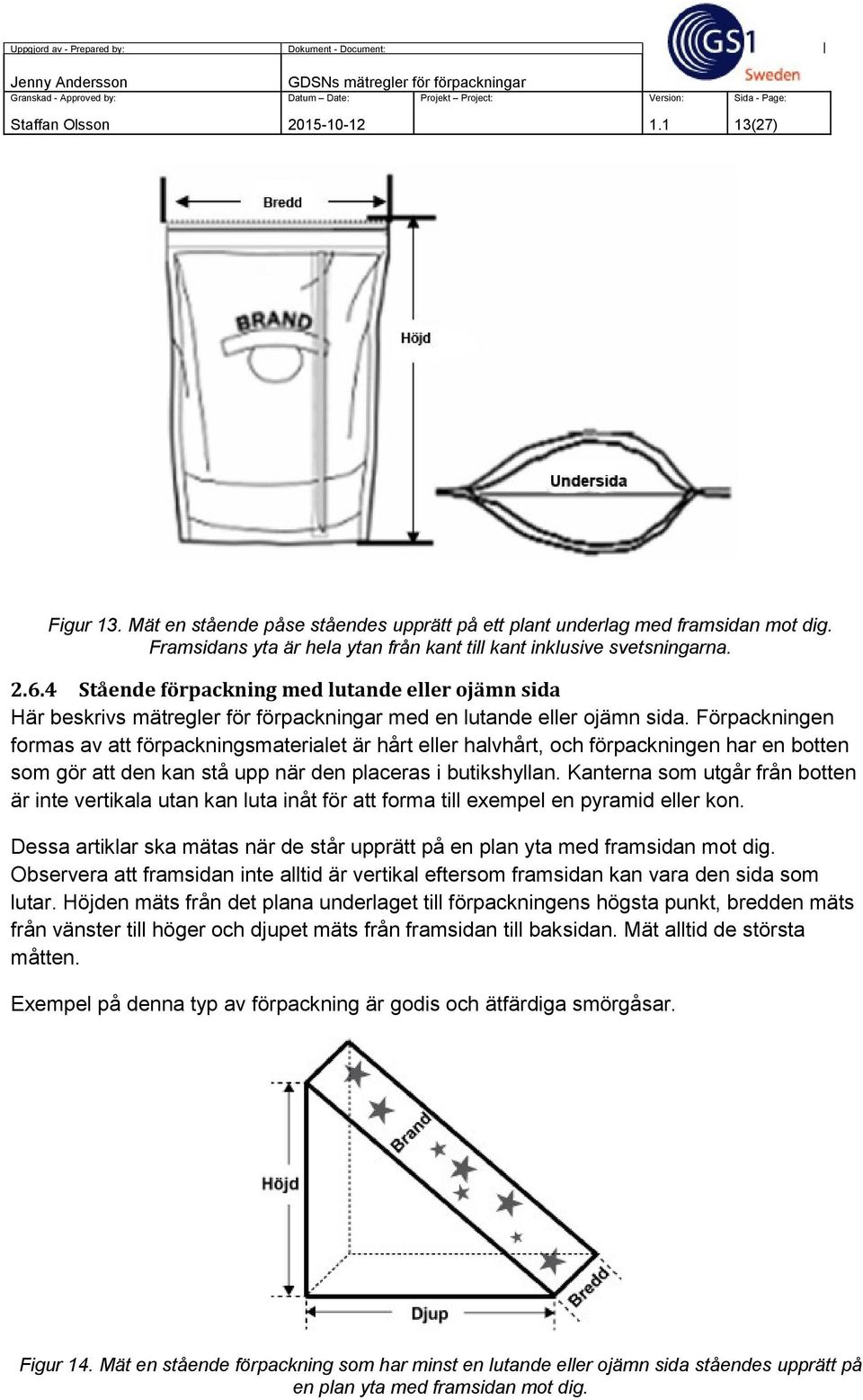 4 Stående förpackning med lutande eller ojämn sida Här beskrivs mätregler för förpackningar med en lutande eller ojämn sida.