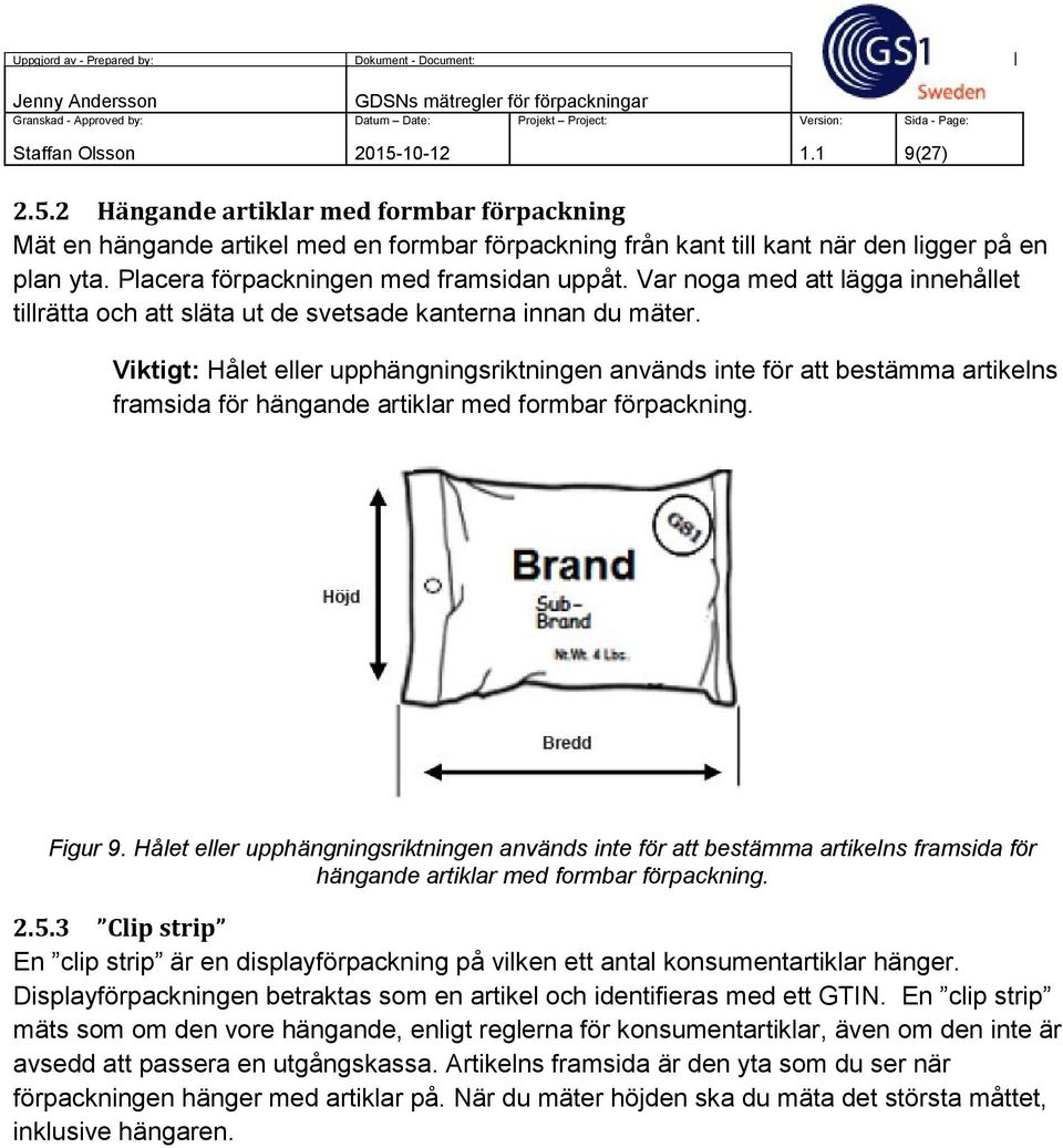 Viktigt: Hålet eller upphängningsriktningen används inte för att bestämma artikelns framsida för hängande artiklar med formbar förpackning. Figur 9.