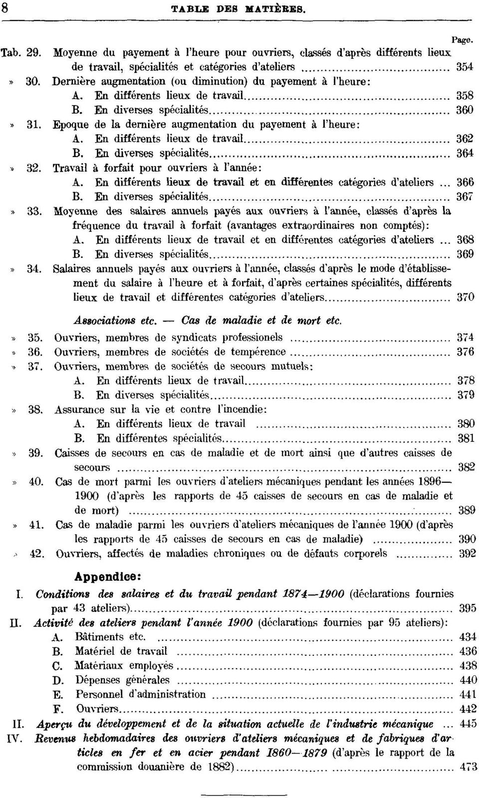 En différents lieux de travail 362 B. En diverses spécialités 364» 32. Travail à forfait pour ouvriers à l'année: A. En différents lieux de travail et en différentes catégories d'ateliers... 366 B.