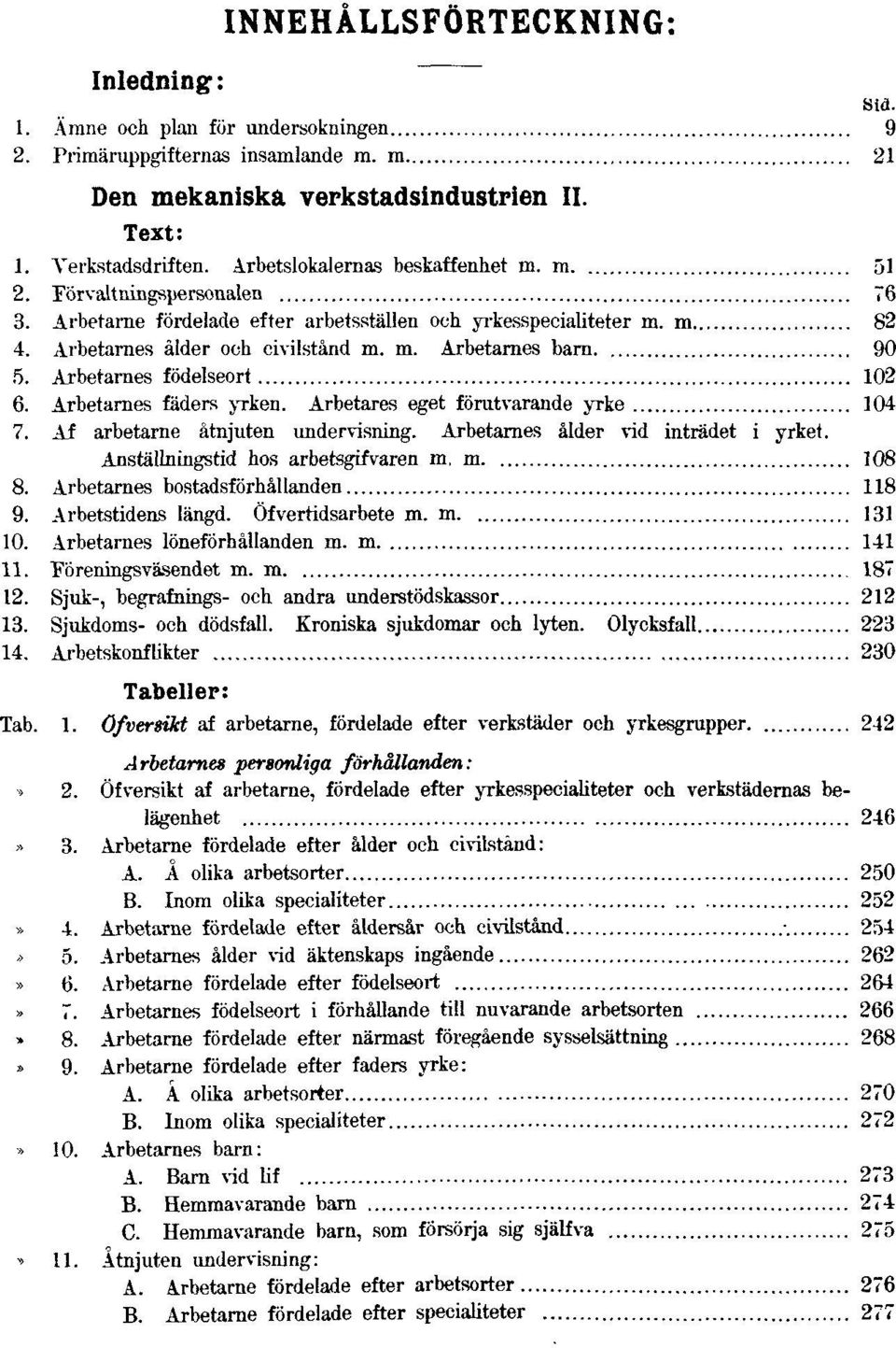 Arbetarnes födelseort 102 6. Arbetarnes fäders yrken. Arbetares eget förutvarande yrke 104 7. Af arbetame åtnjuten undervisning. Arbetarnes ålder vid inträdet i yrket.