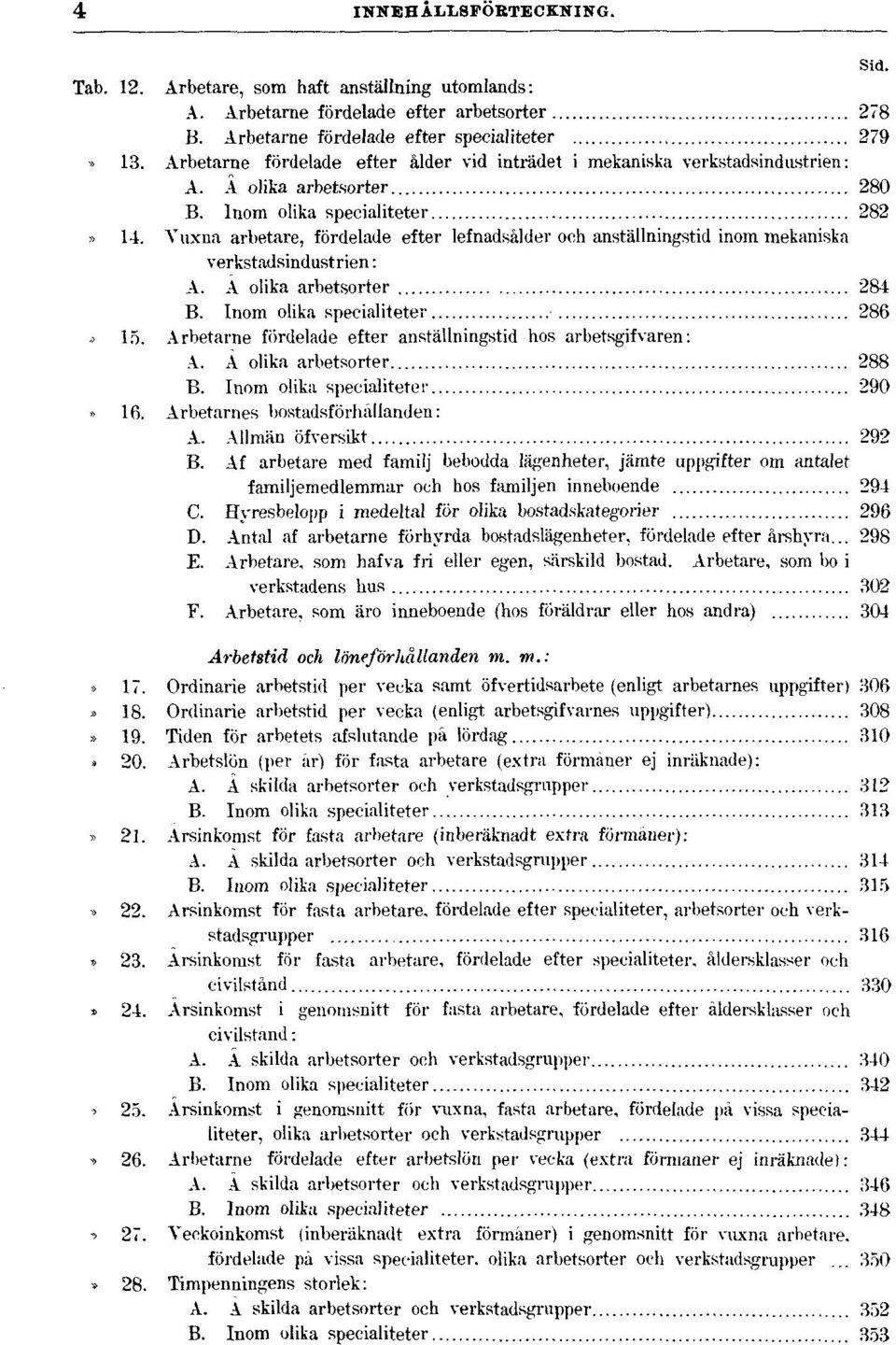 Vuxna arbetare, fördelade efter lefnadsålder och anställningstid inom mekaniska verkstadsindustrien: A. Å olika arbetsorter 284 B. Inom olika specialiteter 286» 15.