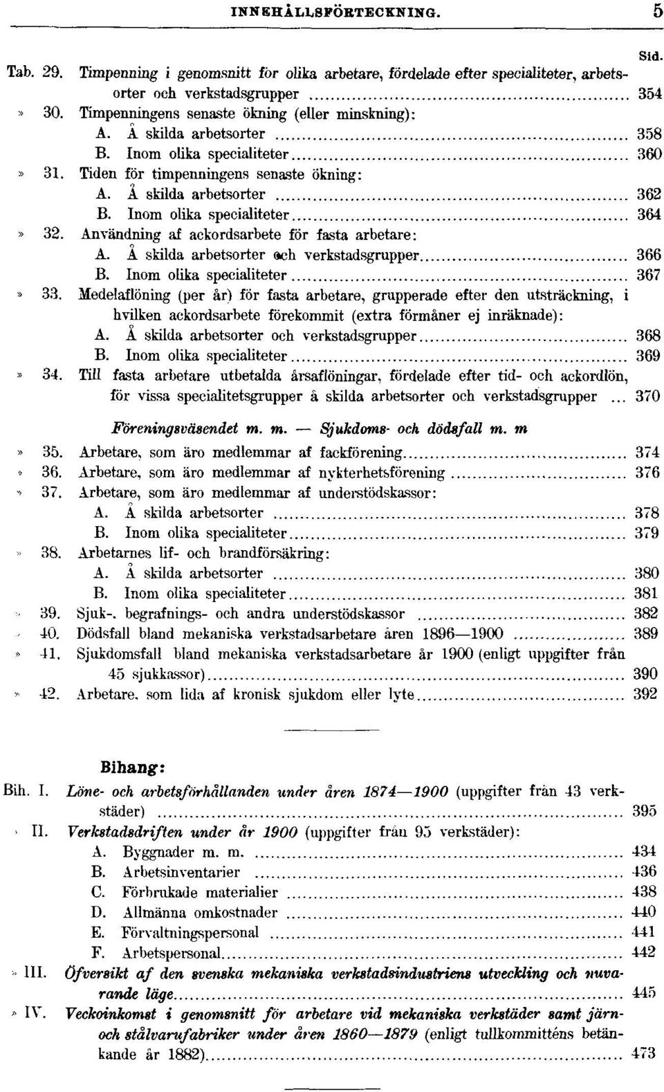 Inom olika specialiteter 364» 32. Användning af ackordsarbete för fasta arbetare: A. Å skilda arbetsorter och verkstadsgrupper 366 B. Inom olika specialiteter 367» 33.