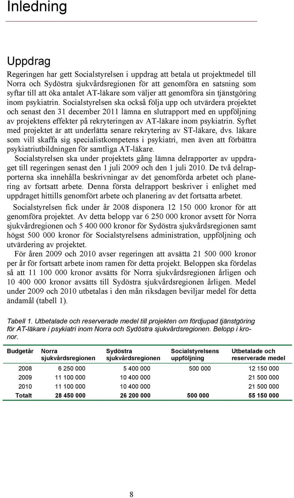 Socialstyrelsen ska också följa upp och utvärdera projektet och senast den 31 december 2011 lämna en slutrapport med en uppföljning av projektens effekter på rekryteringen av AT-läkare inom