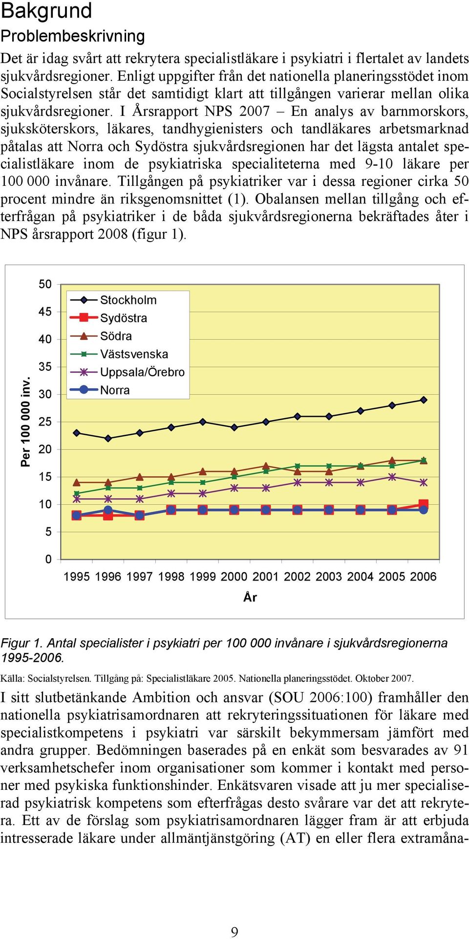 I Årsrapport NPS 2007 En analys av barnmorskors, sjuksköterskors, läkares, tandhygienisters och tandläkares arbetsmarknad påtalas att Norra och Sydöstra sjukvårdsregionen har det lägsta antalet