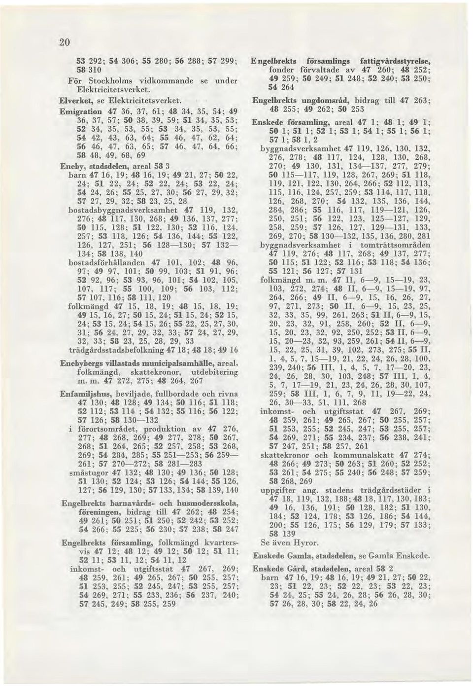 ; 58 48, 49, 68, 69 Enehy, stadsdelen, areal 58 3 barn 47 16, 19; 48 16, 19; 49 21, 27; 50 22, 24; 51 22, 24; 52 22, 24; 53 22, 24; 54 24, 26; 55 25, 27, 30; 56 27, 29, 32 ; 57 27, 29, 32; 58 23, 25,