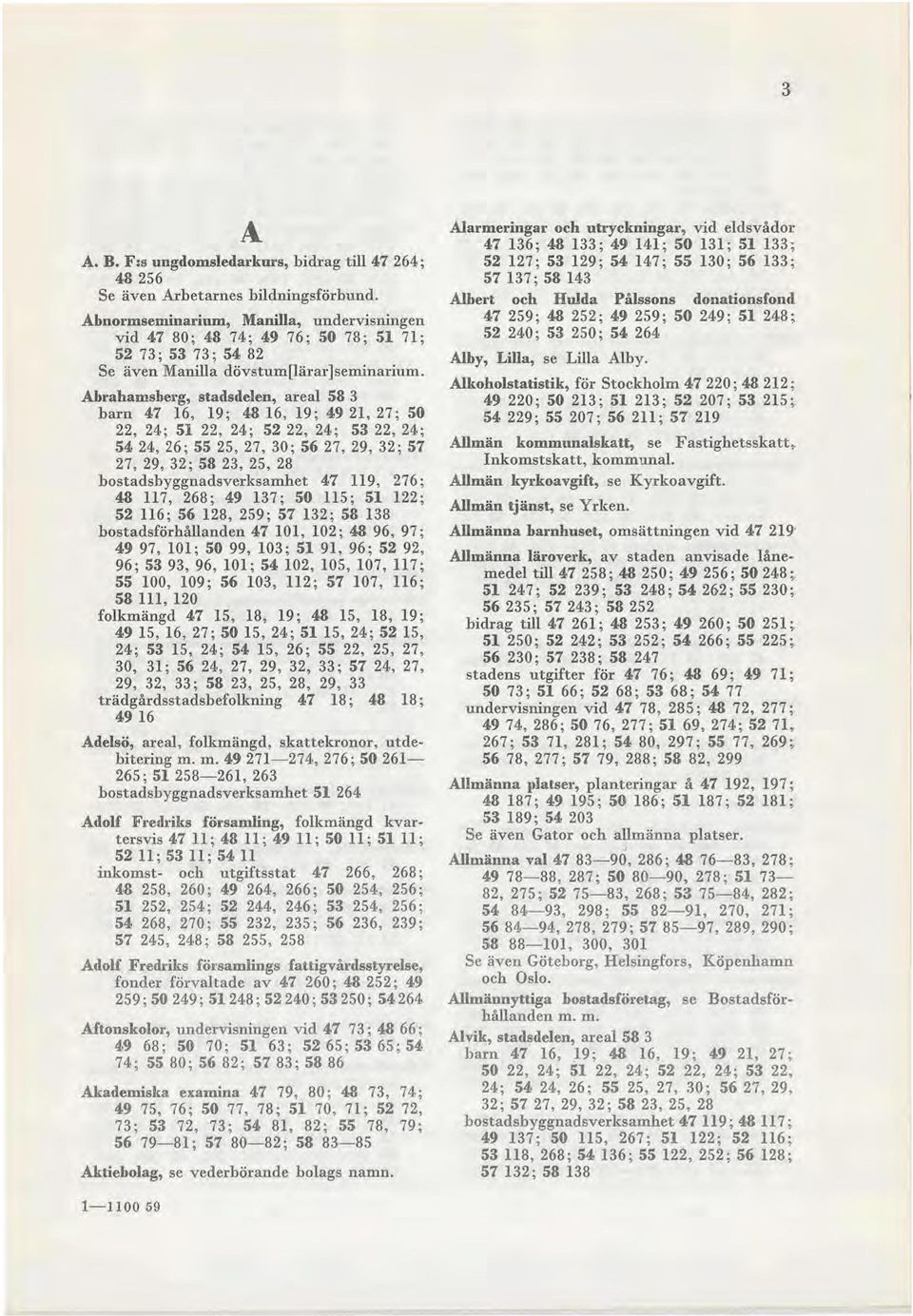 Abrahamsberg, stadsdelen, areal 58 3 barn 47 16, 19; 48 16, 19; 49 21, 27; 50 22, 24; 51 22, 24; 52 22, 24; 53 22, 24; 54 24, 26; 55 25, 27, 30; 56 27, 29, 32; 57 27, 29, 32 ; 58 23, 25, 28