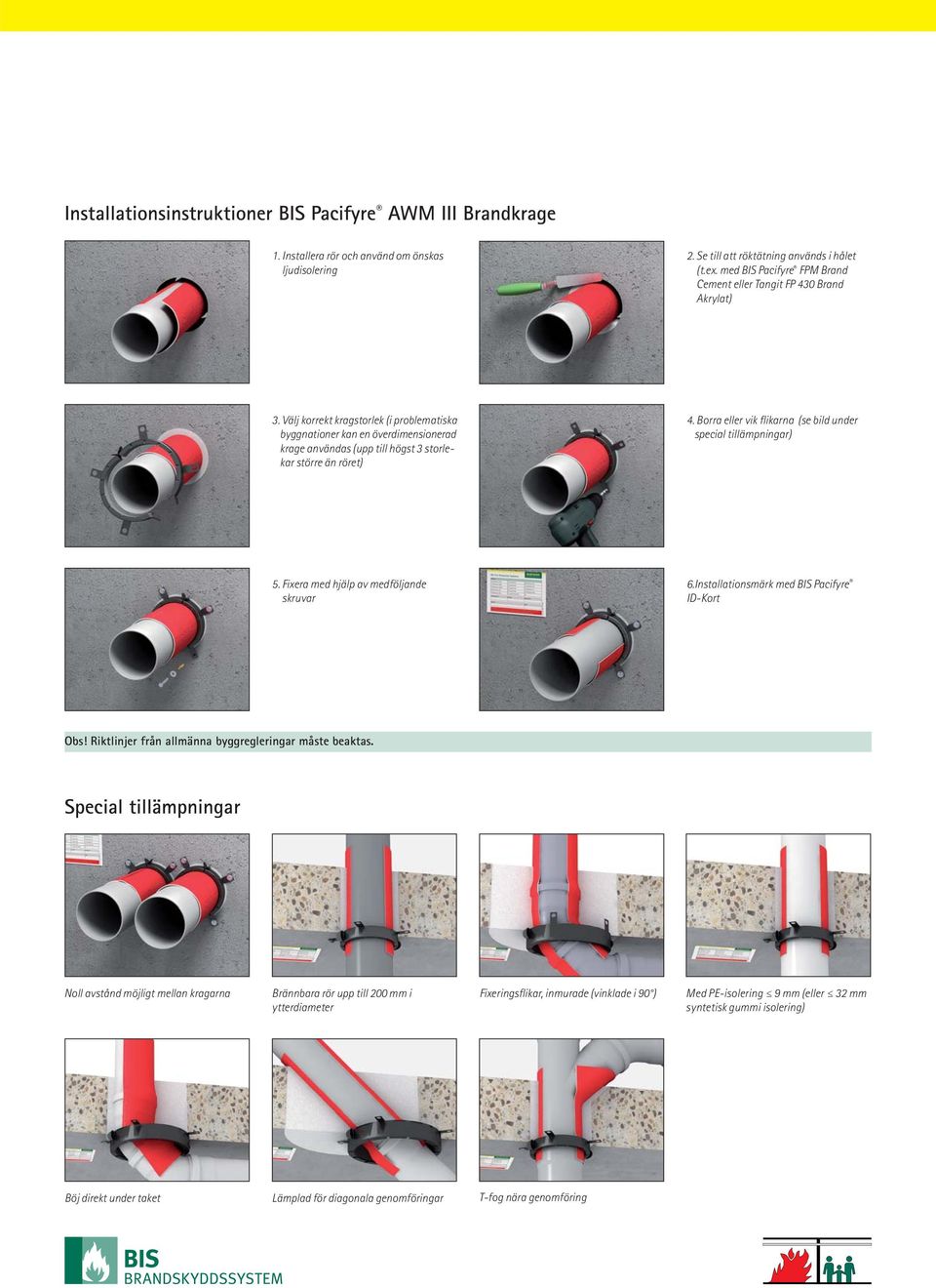 Välj korrekt kragstorlek (i problematiska byggnationer kan en överdimensionerad krage användas (upp till högst 3 storlekar större än röret) 4.